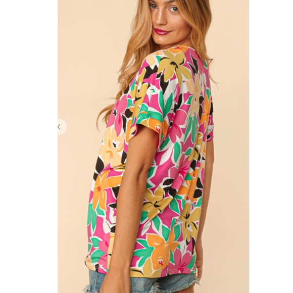 Haptics Fuchsia Tropical Floral Top - Picture 2 of 3